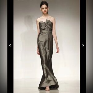 NWOT AMSALE Off Shoulder Dress With Bow Women Sz 12 Solid Grey Back Zip Closure